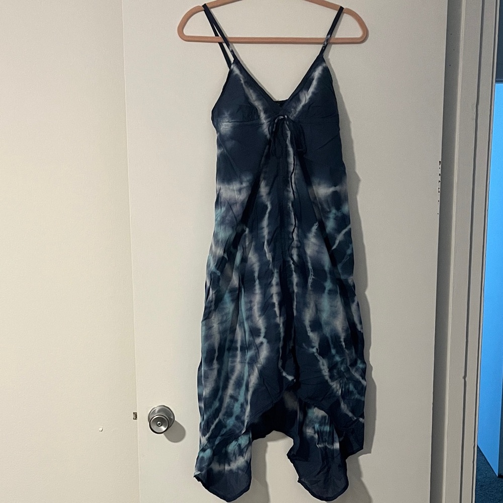 Raviya Navy Blue Tie-Dye Cotton Coverup with high low hem